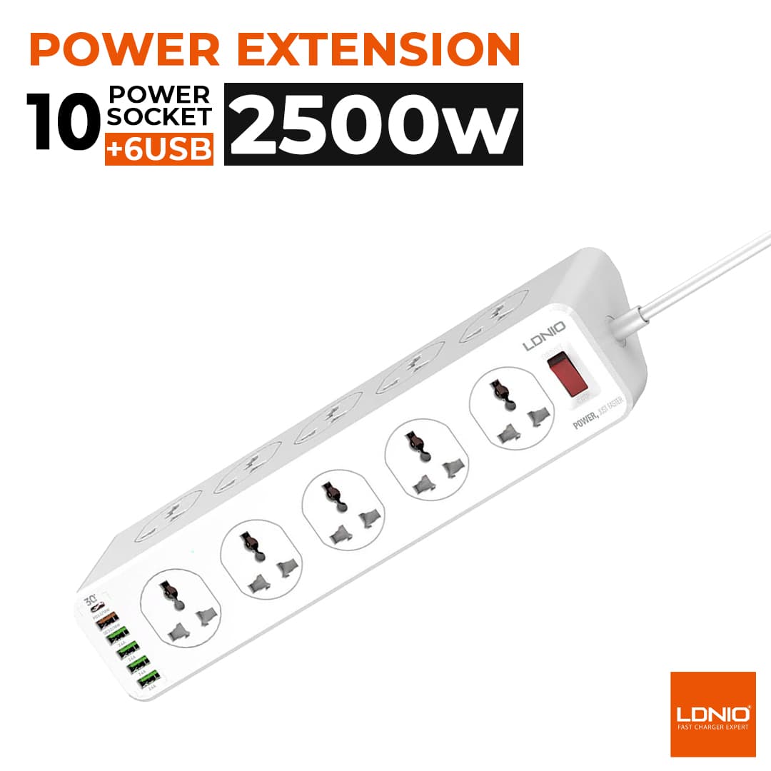 LDNIO SC10610 USB Charger Power Strip Multi-Outlet Power Strip